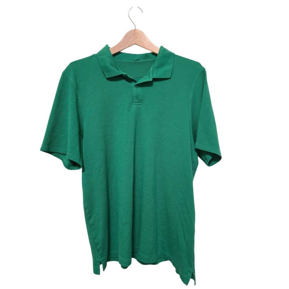 Lululemon Mens Short Sleeve Polo Shirt Solid Green Size XL Cotton Pique
